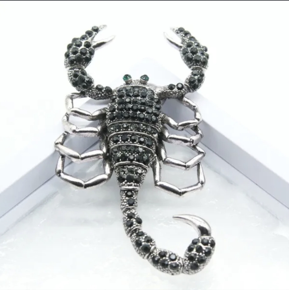 Silver and Black Scorpion Brooch